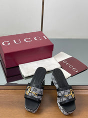 HIGH 6.3 CM WEDGE SANDALS IN BLACK CALFSKIN AND FABRIC