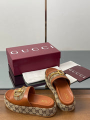 HIGH 5.5 CM WEDGE SANDALS IN BURNT BROWN MIX BEIGE CALFSKIN AND FABRIC