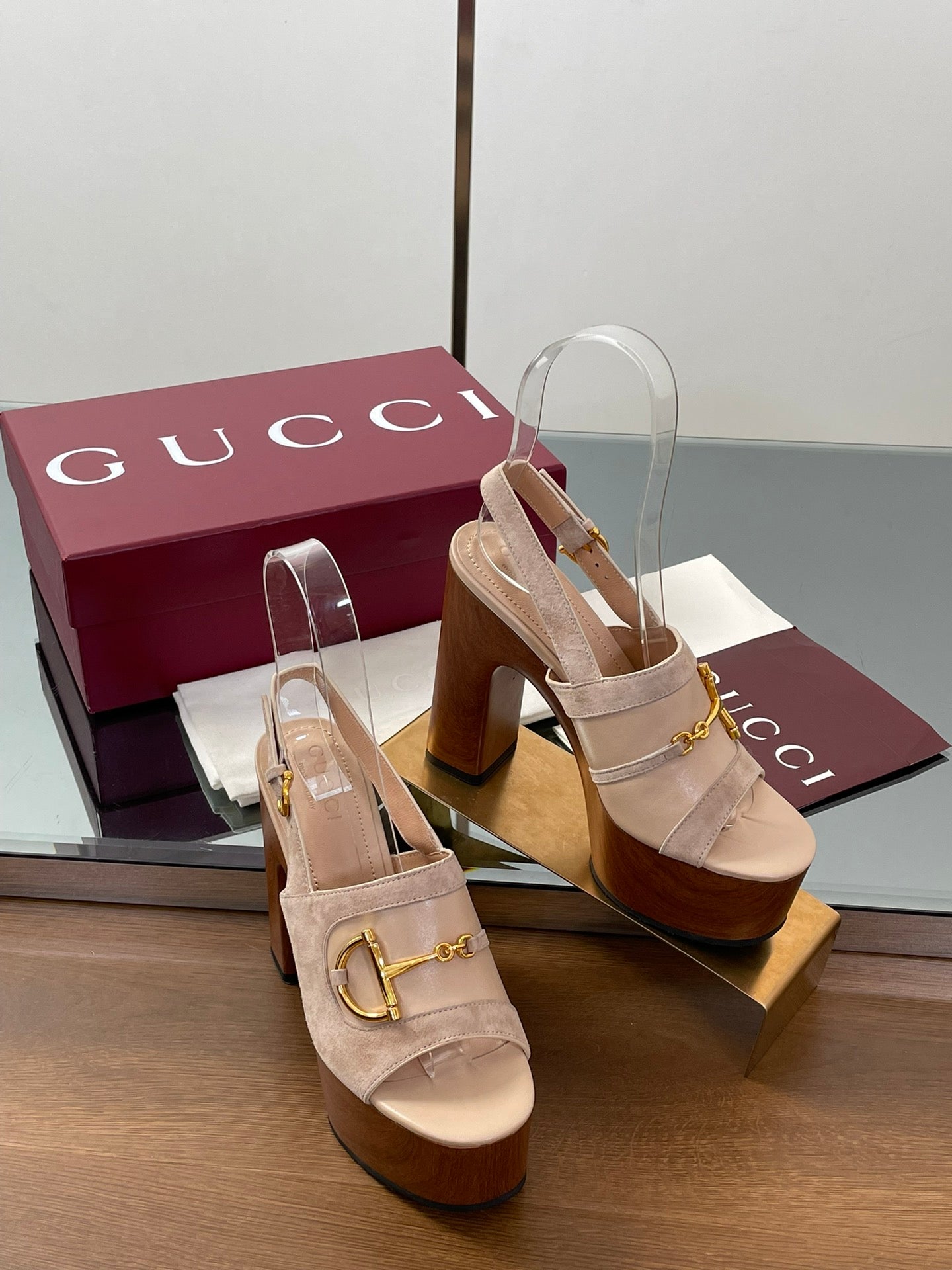 HIGH HEEL SANDALS 13 CM IN BEIGE CALFSKIN MIX SUEDUE GOLD HARDWARE