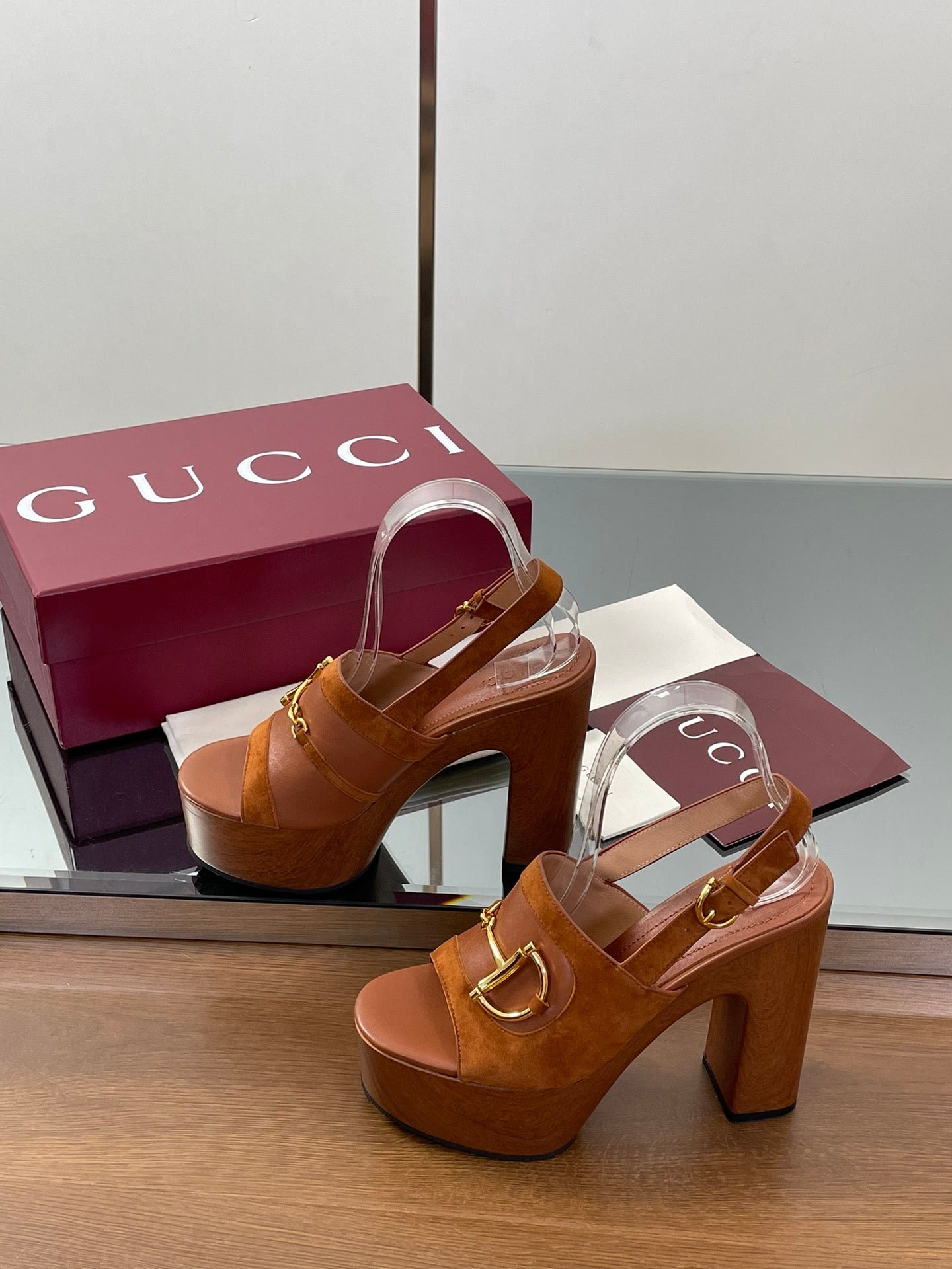 HIGH HEEL SANDALS 13 CM IN BROWN CALFSKIN MIX SUEDUE GOLD HARDWARE