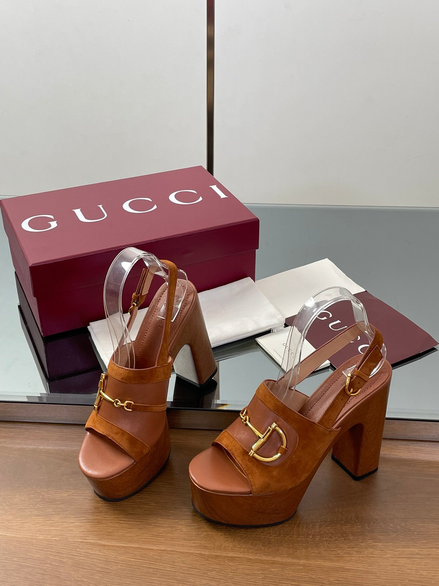 HIGH HEEL SANDALS 13 CM IN BROWN CALFSKIN MIX SUEDUE GOLD HARDWARE