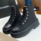 SHORT BOOTS IN BLACK TWEED AND CALFSKIN