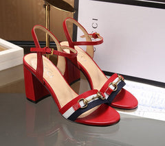 GG HIGH HEELS SANDAL 80 IN RED CALFSKIN MIX FABRIC