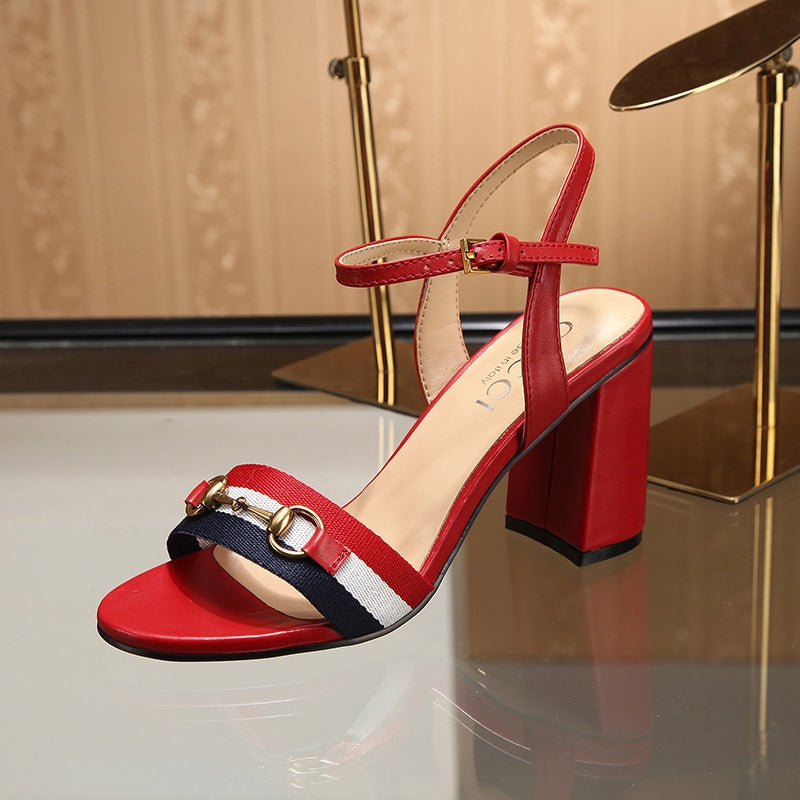 GG HIGH HEELS SANDAL 80 IN RED CALFSKIN MIX FABRIC