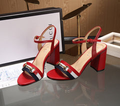 GG HIGH HEELS SANDAL 80 IN RED CALFSKIN MIX FABRIC