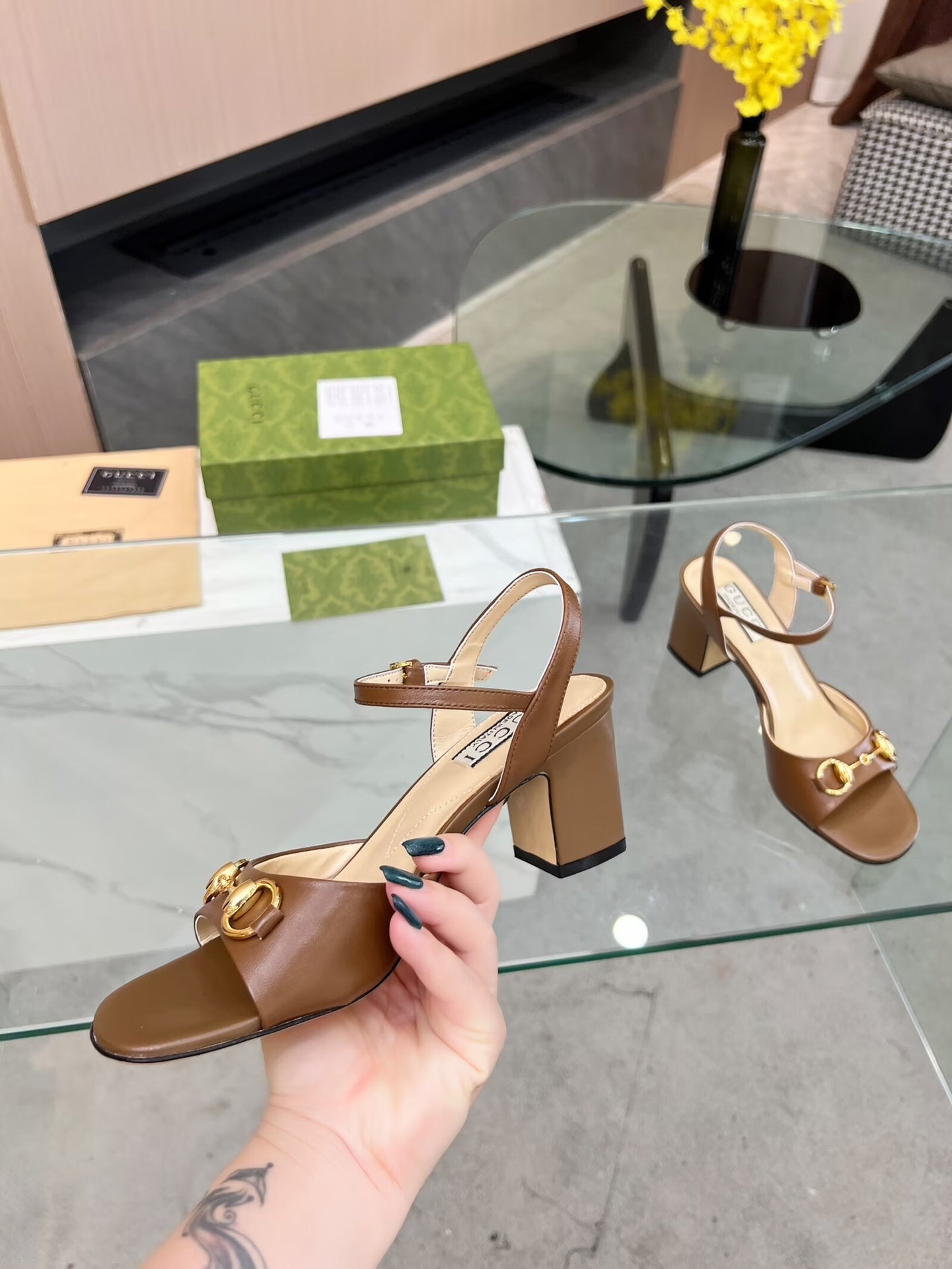 GG HIGH HEELS SANDALS 60 IN BROWN LAMBSKIN