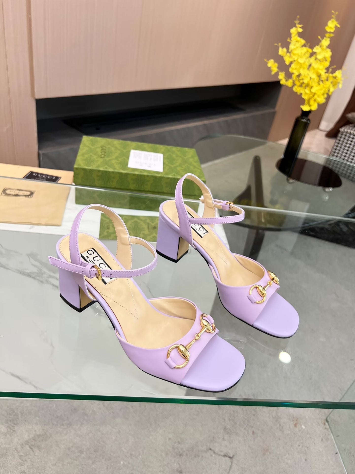 GG HIGH HEELS SANDALS 60 IN PURPLE LAMBSKIN