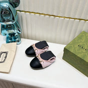 GG BALLET SUPER SLIM BUCKLE PASTEL PINK AND BLACK LAMBSKIN