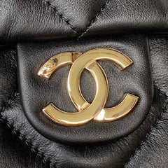CC LARGE 33 HOBO SHOPPING BAG IN BLACK CALFSKIN