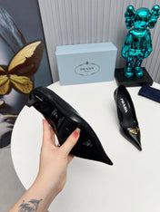 PRADA 26S POINTED TOE PUMPS STILETTO HEEL 80MM IN BLACK SHINE CALFSKIN