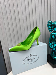 HIGH-HEEL PUMPS IN THYME GREEN SATIN