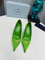 HIGH-HEEL PUMPS IN THYME GREEN SATIN
