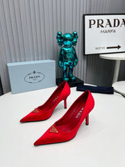 HIGH-HEEL PUMPS IN RED SATIN