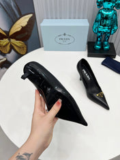 PRADA 26S POINTED TOE PUMPS STILETTO HEEL 80MM IN BLACK CALFSKIN