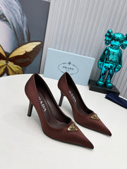 HIGH-HEEL PUMPS IN CHOCOLATE BROWN SATIN