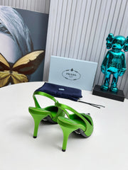 HIGH SLING BACK PUMPS IN SILVER MIX LIME GREEN SATIN