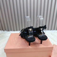 CROSS STRAP HIGH HEELED SLINGBACK IN BLACK TWEED