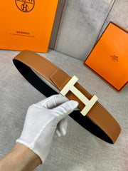 HM CONSTANCE BELT BUCKLE & REVERSIBLE TAWNY BROWN LEATHER STRAP 38MM GOLD HARDWARE