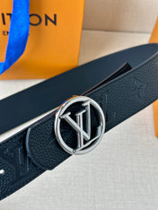 LV 25S BELT 40 MM IN BLACK CALFSKIN WITH SILVER HARDWARE 593263