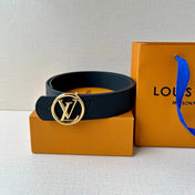LV 25S BELT 40 MM IN BLACK CALFSKIN WITH GOLD HARDWARE 593263