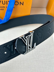 LV 25S BELT 40 MM IN BLACK CALFSKIN WITH SILVER HARDWARE 593266