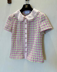 CC 25 Doll Collar Top Pink Green Tweed Fabric