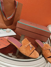Summer Charms Sandals in Red-Orange Suede Maroon Lambskin