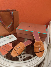 Summer Charms Sandals in Red-Orange Suede Maroon Lambskin