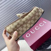 HORSEBIT PLATFORM LOAFER IN TAN BEIGE MONOGRAM JACQUARD FABRIC