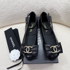 MARY JANE BOW SHOES IN BLACK LAMBSKIN