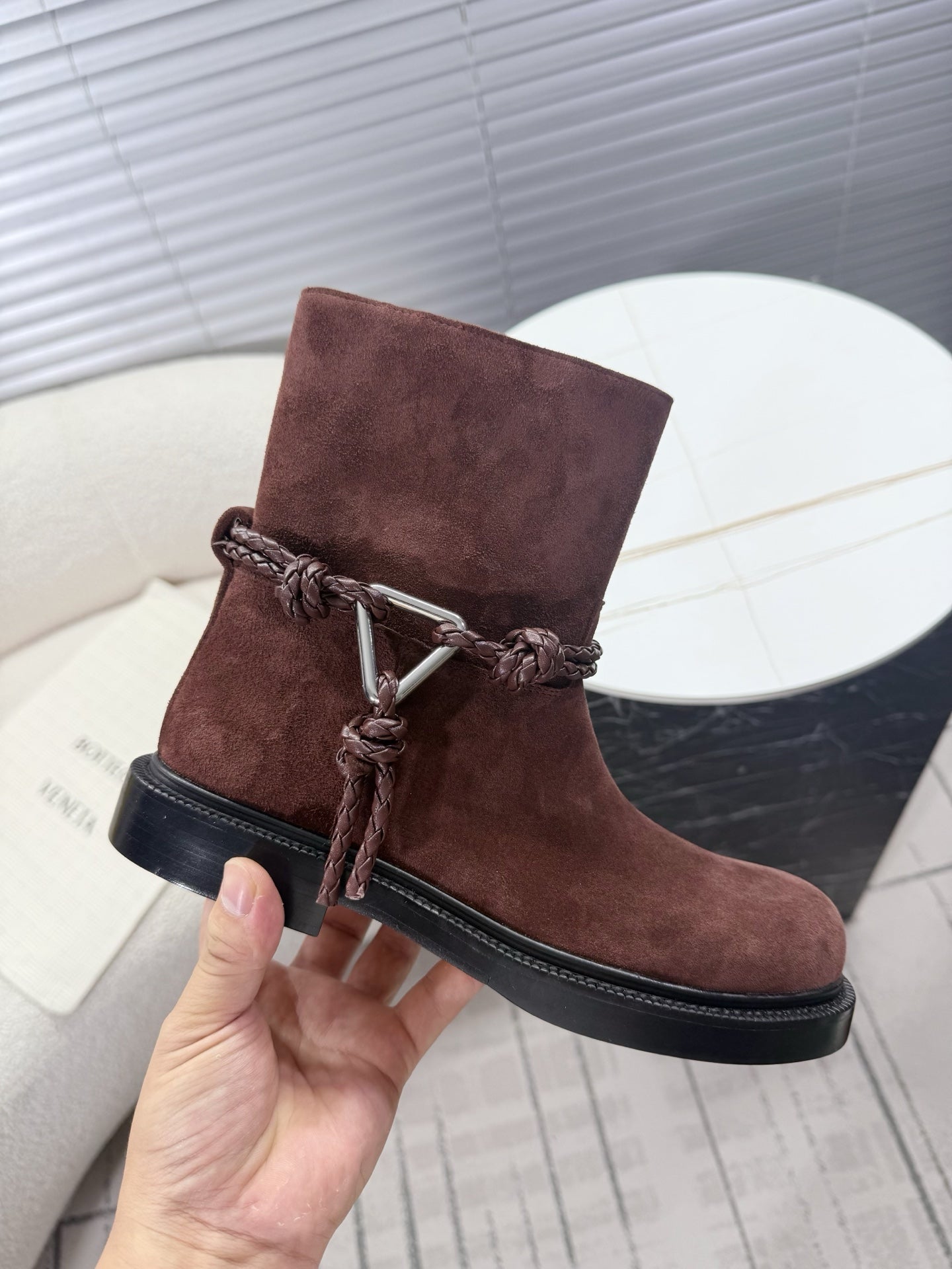 BOTTEGA VENETA 26S ANKLE BOOTS IN BROWN SUEDE WITH ROPE DETAIL