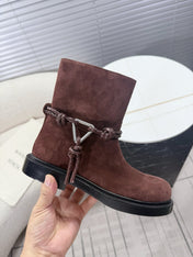 BOTTEGA VENETA 26S ANKLE BOOTS IN BROWN SUEDE WITH ROPE DETAIL