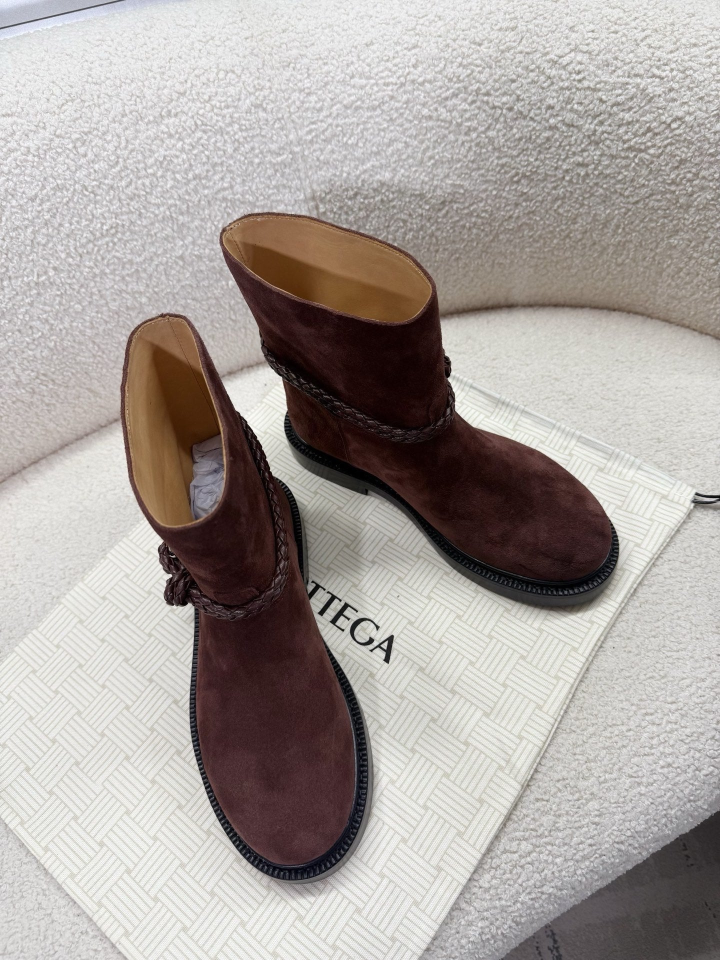 BOTTEGA VENETA 26S ANKLE BOOTS IN BROWN SUEDE WITH ROPE DETAIL