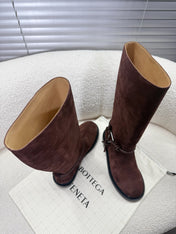 BOTTEGA VENETA 26S TALL BOOTS IN BROWN SUEDE WITH ROPE DETAIL