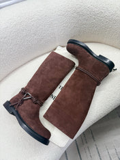 BOTTEGA VENETA 26S TALL BOOTS IN BROWN SUEDE WITH ROPE DETAIL