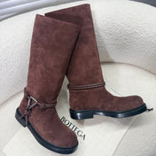 BOTTEGA VENETA 26S TALL BOOTS IN BROWN SUEDE WITH ROPE DETAIL