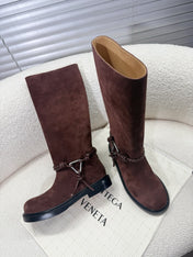 BOTTEGA VENETA 26S TALL BOOTS IN BROWN SUEDE WITH ROPE DETAIL