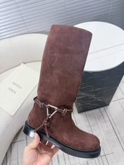 BOTTEGA VENETA 26S TALL BOOTS IN BROWN SUEDE WITH ROPE DETAIL