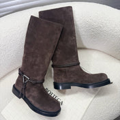 BOTTEGA VENETA 26S TALL BOOTS IN DARK BROWN SUEDE WITH ROPE DETAIL