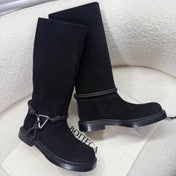 BOTTEGA VENETA 26S TALL BOOTS IN BLACK SUEDE WITH ROPE DETAIL