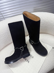 BOTTEGA VENETA 26S TALL BOOTS IN BLACK SUEDE WITH ROPE DETAIL