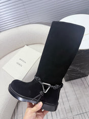 BOTTEGA VENETA 26S TALL BOOTS IN BLACK SUEDE WITH ROPE DETAIL