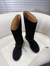BOTTEGA VENETA 26S TALL BOOTS IN BLACK SUEDE WITH ROPE DETAIL