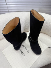BOTTEGA VENETA 26S TALL BOOTS IN BLACK SUEDE WITH ROPE DETAIL