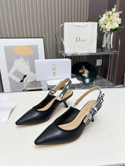 J'ADIOR SLINGBACK PUMP BLACK CALFSKIN AND EMBROIDERED FABRIC 65 MM