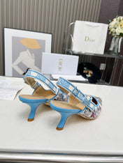 J'ADIOR SLINGBACK PUMP COLORFUL NATURAL RAFFIA AND EMBROIDERED COTTON 65 MM 130845