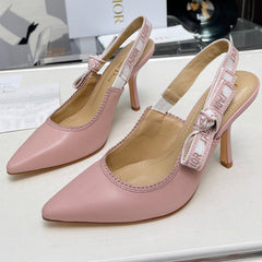 J'ADIOR SLINGBACK PUMP LIGHT PINK CALFSKIN AND EMBROIDERED FABRIC 10 CM