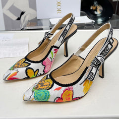 J'ADIOR SLINGBACK PUMP COLORFUL NATURAL RAFFIA AND EMBROIDERED COTTON 10 CM 130857