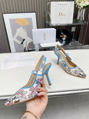 J'ADIOR SLINGBACK PUMP COLORFUL NATURAL RAFFIA AND EMBROIDERED COTTON 10 CM 130858