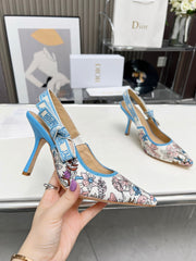 J'ADIOR SLINGBACK PUMP COLORFUL NATURAL RAFFIA AND EMBROIDERED COTTON 10 CM 130858